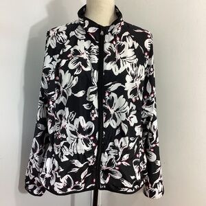 L-RL LAUREN ACTIVE RALPH LAUREN WOMAN XL FLORAL BLACK WHITE LIGHT  WINDBREAKER
